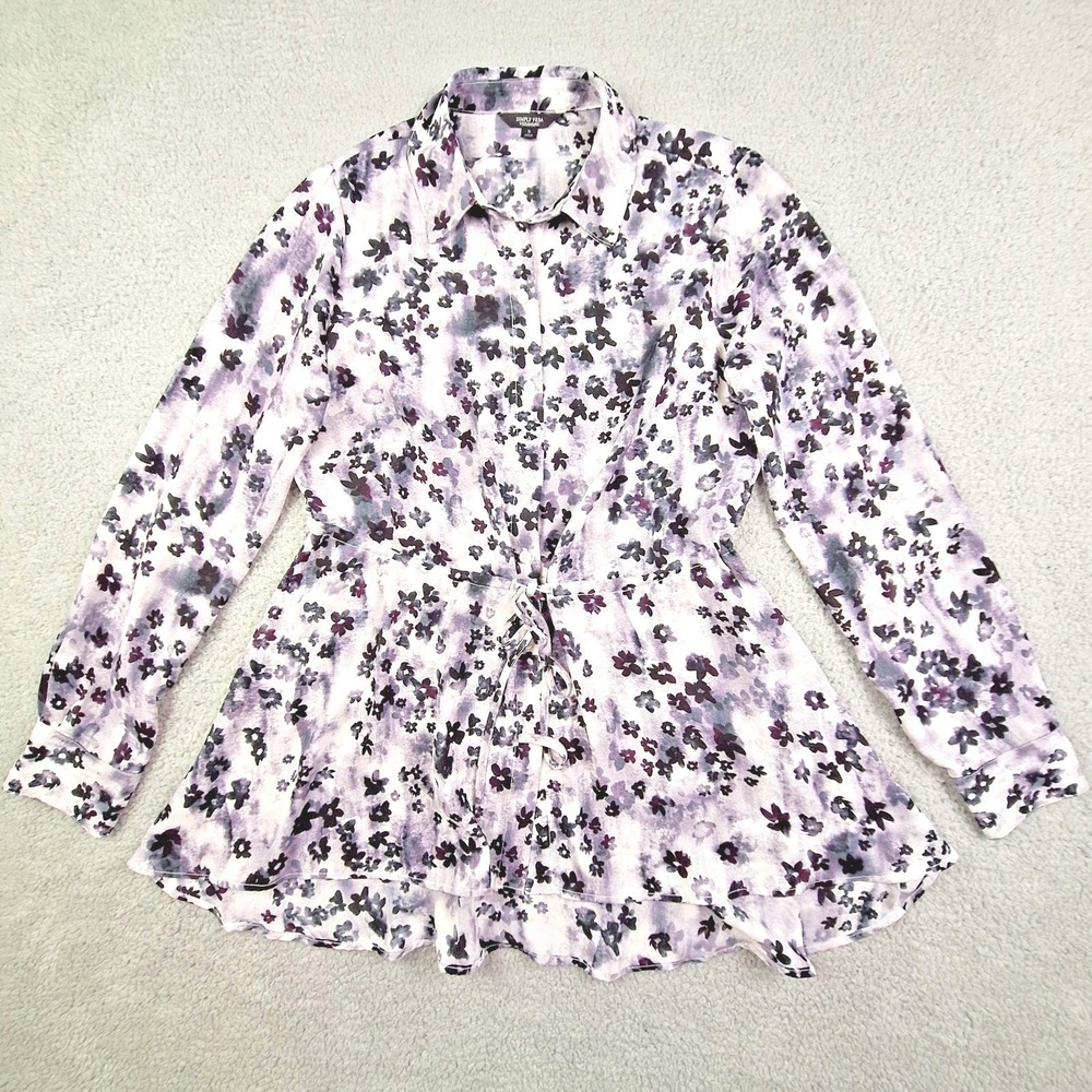 Simply Vera Vera Wang Blouse Womens Small Purple Ditsy Floral Drawstring‎ Fairy